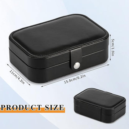 Travel Jewelry Box, PU leather Small Jewelry Organizer For Female Girls, double layer portable mini travel case for storing earrings, rings, necklaces.(Black 2pcs)