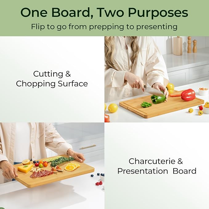 Kitchen Essentials Natural Bamboo Cutting Board XL With Durable, Knife-Friendly Surface & Deep Juice Groove – Perfect For BBQ(Pre Oiled, Natural)