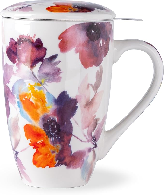 AmorArc Porcelain Tea Mug with Infuser and Lid, 18 Oz Tea Cup with Handle for Loose Leaf Tea, Gift for Tea Lovers of Men and Women