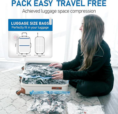 VMstr 9 Pack Travel Vacuum Storage Bags with USB Pump, Vacuum Packing Seal Bags for Luggage, Carry-on Size Space Saver for Clothes and Clothing Travel