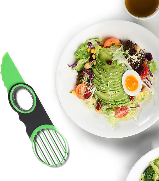 Egg Slicers Avocado 3-in-1 Avocado Slicer Tool - Stainless Steel Peeler, avocados Pit Remover & Fruit Scooper - Safe Ergonomic Avocado Saver with Non-Slip Grip