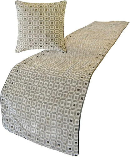 The HomeCentric King/Queen/Twin Grey Designer King 90"x18" Bed Runner Without Pillow Cover, Checkered, Beaded, Hand Embroidery Bed Scarf on Velvet Fabric - The Brick Effect