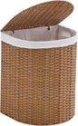 Wicker Half Moon Laundry Basket with Lid and 2 Replaceable Liner Bags, Handwoven Rattan Hamper for Dirty Clothes, Rattan, 90L