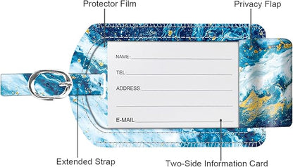 FINTIE 2 Pack Luggage Tags, Leather Name ID Labels with Privacy Cover for Travel Bag Suitcase, Theme - Sandy Wave