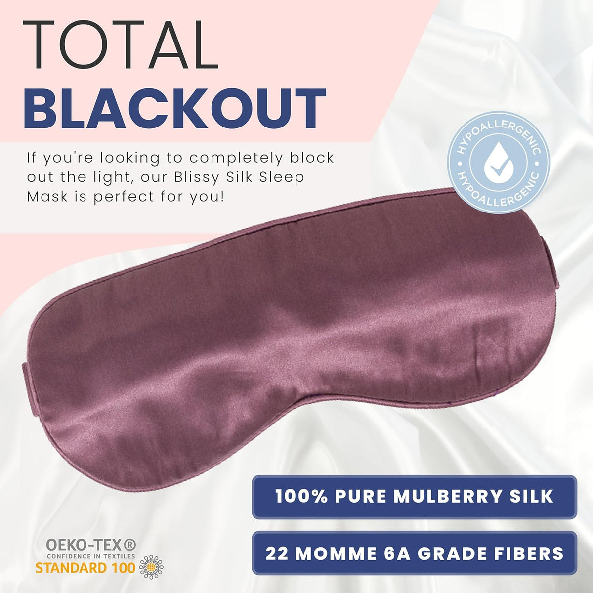 Blissy Silk Sleep Mask - Silk Eye Sleeping Mask for Women & Men for Total Blackout - 100% Pure Mulberry Silk, 22 Momme 6a Fibers - Blindfold Silk Sleep Mask Side Sleeper Eye Cover (Plum)