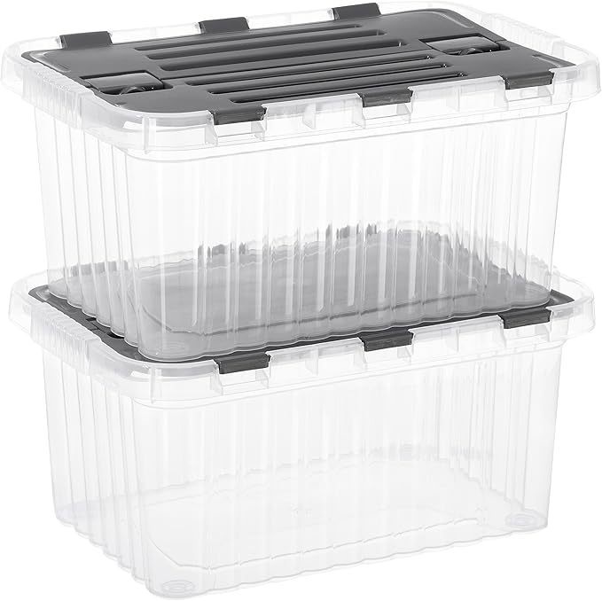 Superio Storage Bins with Lids, Clear Plastic Containers for Organizing, Stackable Totes, BPA Free, Odor Free, Organizer Boxes for Home, and Dorm (2 Pack, 15"x10"x7")