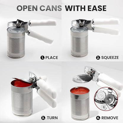 Zulay Kitchen Heavy Duty Stainless Steel Can Opener Manual with Bottle Opener - Rust Proof Manual Can Opener With Turn Knob & Soft Grip Handles