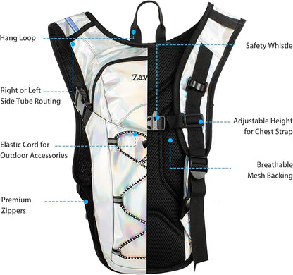 Reflective Hydration Backpack, Hydration Pack - Water Backpack with 2L/3L Hydration Bladder, Essential for Festivals - Rave Hydration Pack for Hiking, Running, Cycling, and Festivals
