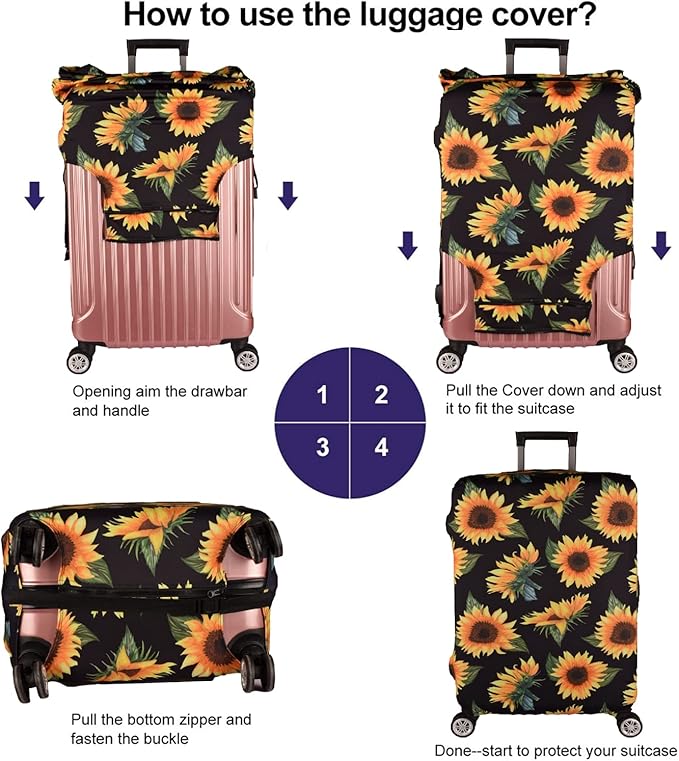 7-Mi Luggage Cover Thickened 19/22/26/30 Inch Suitcase Spandex Black Protector Cover Fits Size S M L XL Travel Baggage S 19-20IN