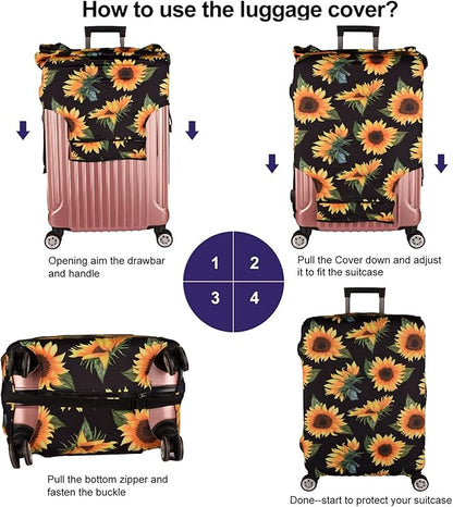 7-Mi Luggage Cover Thickened 19/22/26/30 Inch Suitcase Spandex Black Protector Cover Fits Size S M L XL Travel Baggage S 19-20IN
