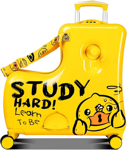 Kids' Lightweight Ride on Luggage with Spinner Wheels & Foldabe Design (Yellow Study, 20"+ Aged 1-3 Toddler),Children Holiday Birthday Gift