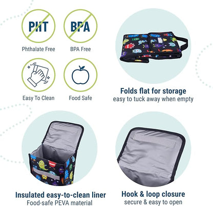 Wildkin Kids Insulated Lunch Bag – Reusable, Ideal for Hot/Cold Snacks, School & Travel - Monsters