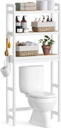 SONGMICS Over The Toilet Storage, 3-Tier Over Toilet Bathroom Organizer with Adjustable Shelf, 10.2 x 24.8 x 66.9 Inches, Space-Saving, Cloud White and Natural Beige UBTS001W02