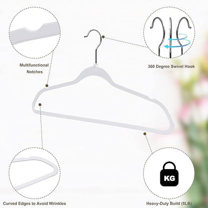 Quality Hangers Clothes Hangers 200 Pack - Non-Velvet Plastic Hangers for Clothes, 17.5 inch Coat Hanger Set -Space-Saving Closet Hangers with Chrome Hook, Functional Non-Flocked Hangers, Cream White