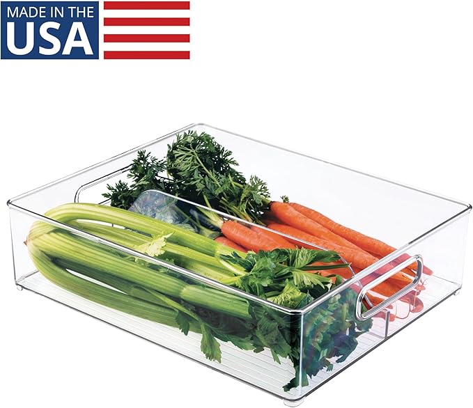 iDesign Divided Storage Bin with Handle for Pantry, Fridge, or Freezer, Clear, Made in USA