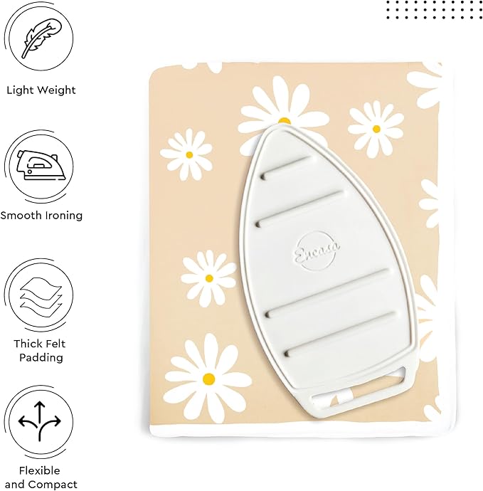 Encasa XO Ironing Mat/Pad (Large 48"x28") with 3mm Padding & Silicone Iron Rest for Steam Pressing on Tabletop or Bed - Heat Resistant, Portable, Quilting & Travel Blanket - Daisy Beige