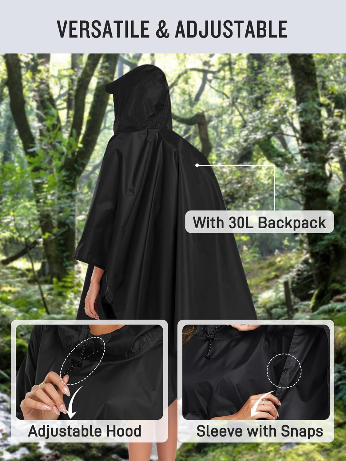 SaphiRose Hooded Rain Poncho Waterproof Raincoat Jacket for Men Women Adults
