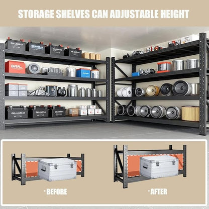 59" W Garage Shelving, Heavy Duty 4 Tier Metal Storage Shelves, Adjustable Industrial Shelving Unit for Garage, Warehouse, Workshop