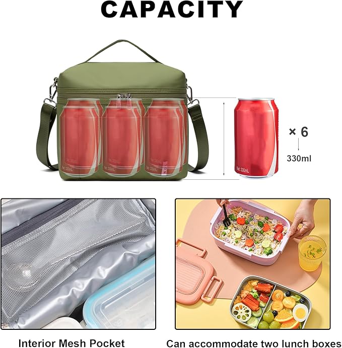 NOL Natural Organic Lifestyle Insulated Lunch Bags for Women Cooler Bag Lightweight Nylon Waterproof Lunch Box For Work