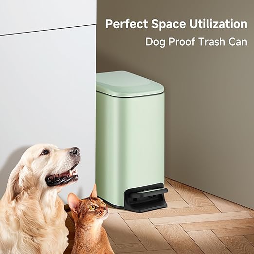 TIPGO Slim Bathroom Trash Can with Lid Soft Close, 6 Liter / 1.6 Gallon Stainless Steel Garbage Can with Removable Inner Bucket, Step Pedal, Small Trash Cans for Bedroom, Office, Kitchen (Green)