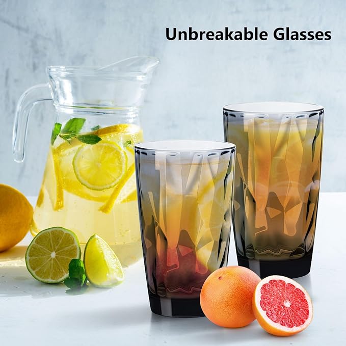Topsky 16oz Plastic Tumblers Drinking Glasses Set of 4,Gray Acrylic Drinking Cups Wine Glasses Beverage Cups for Daily Use, Poolside, Outdoor&Indoor - Stackable,Dishwasher Safe,Easy to Clean