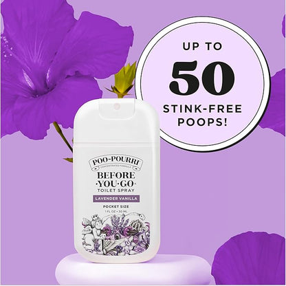 Poo-Pourri Before-You-Go Pocket Toilet Spray, Travel Essentials, Lavender Vanilla, 1 Fl Oz, Up to 50 Uses, On-The-Go Bathroom Odor Deodorizer with Essential Oils, TSA Approved Size