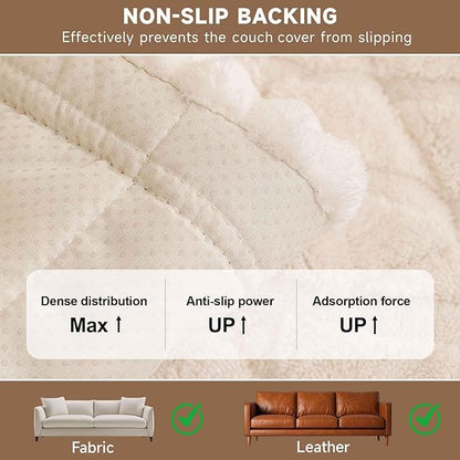 OTOB Plush Couch Cover for Dogs Washable, Non Slip Fuzzy Soft Armrest Backrest Sofa Slipcovers Geometric Jacquard Pet Friendly Couch Covers Protector All Season, 1 Piece (Coffee, 27.6"x27.6")