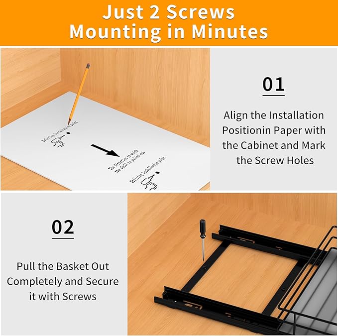 Pull Out Spice Rack Organizer for Cabinet, Heavy Duty Slide Out Spice Rack Organizer for Kitchen Cabinets and Pantry, Fits Spices, Sauces, Canned Food (8.5''Wx10.5''Dx2.5''H)
