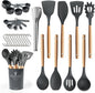 77L 32 PCS Silicone Kitchen Cooking Utensils Set, Non-Stick Cooking Kitchen Utensils Spatula Set with Holder, Turner, Tongs, Spatula, Spoon, Wooden Handle Kitchen Gadgets Utensil Set, Dishwasher Safe