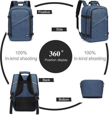Kono Carry on Backpack, 16" Airplane Approved Under Seat Travel Backpack for Men and Women, Waterproof Lightweight Daypack for Flight 20L (Navy, Small)