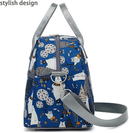 FlowFly Insulated Lunch Bag With Shoulder Strap for Women, Men, and Kids, Large and Reusable, Handle, Freezable Work and School Travel Tote and Meal Prep Organizer,Owl