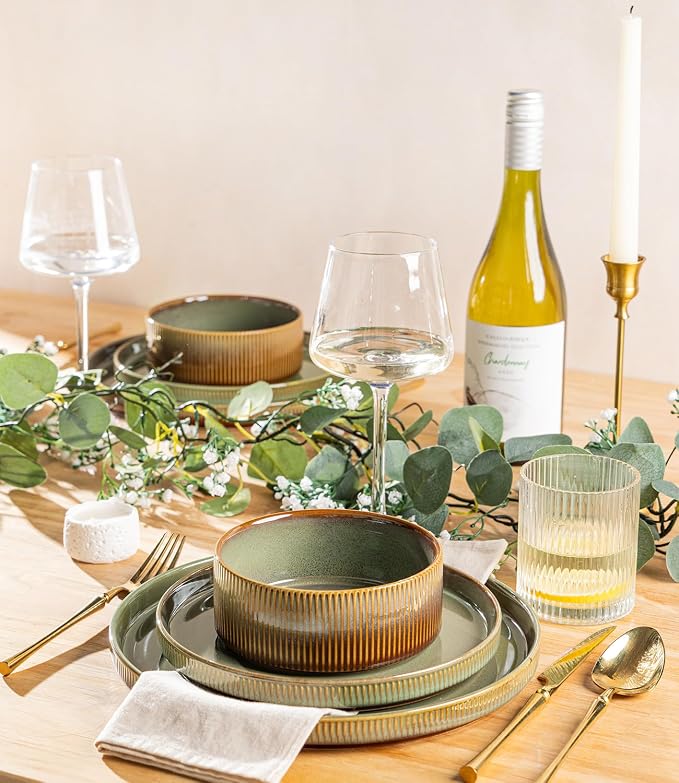 Ceramic Dinnerware Set for 8, 24-Piece Plates and Bowls Set | Lightweight