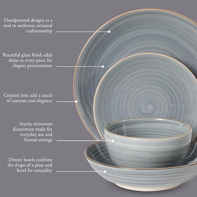 Gibson Home Stonebury 16 Piece Plates and Bowls Blue Dishes