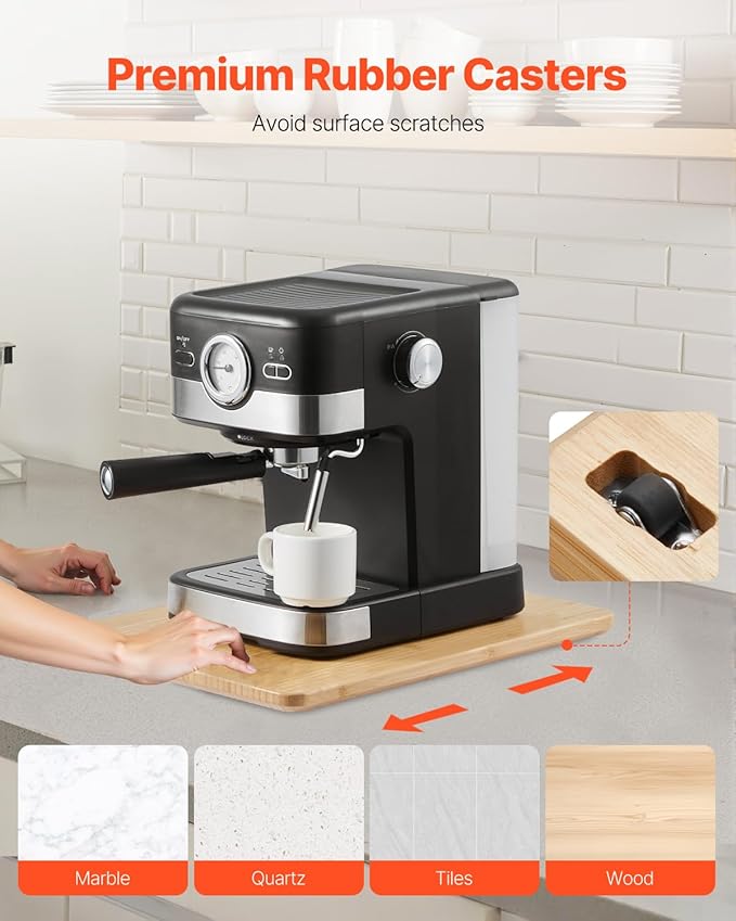 VEVOR Appliance Slider, Large 16 x 12-inch, Rolling Sliding Tray with Rubber Wheels & Hollow Handle, Easy to Clean, Appliance Rolling Tray for Coffee Maker, Kitchen Countertop, Natural Wood