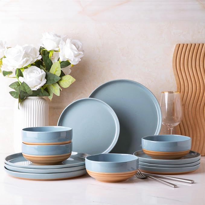 AmorArc Dinnerware Sets for 6, 18 Pieces Ceramic Plates and Bowls Set | Scratch