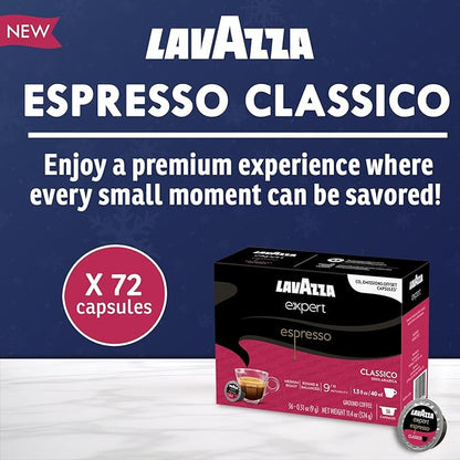 Lavazza Expert Espresso Classico Capsules – 72 Count – Medium Roast Coffee Pods Made with 100% Arabica Beans – Compatible with Lavazza Classy Mini & Classy Plus Machines