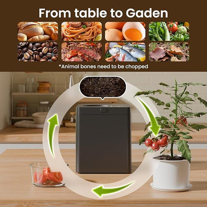 TOPZEE Electric Compost Bin for Kitchen - 3L Countertop Composter with Odorless Auto-Cleaning, Turns Food Waste to Fertilizer in 4 Hours, for Indoor Home Use, Black