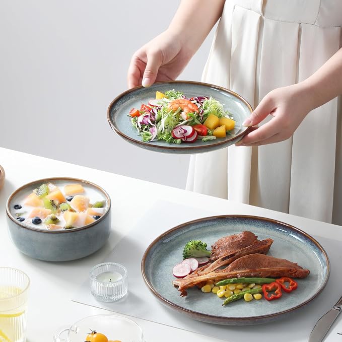 vancasso PLAYA Plates and Bowls Sets, 12 Pieces Light-Blue Dinnerware Sets