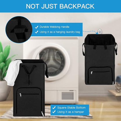 Laundry Backpack Bag, Bukere Extra Large 2 in 1 Laundry Hamper Basket for College Students Dorm Essentials, Adjustable Shoulder Straps, Freestanding Laundry Bag for Apartment, Laundromat, Travel