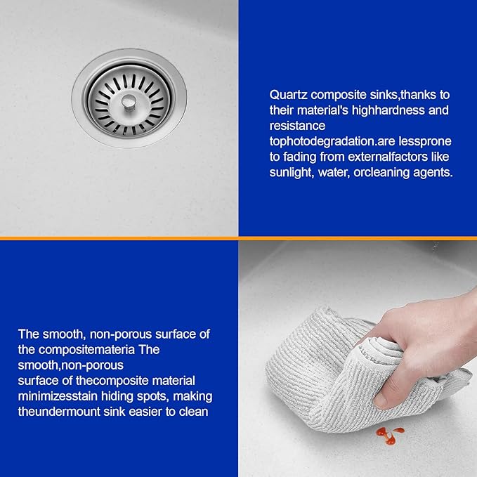 Dcolora 33 Inch Double Bowl Undermount Kitchen Sink White Deep Double Basin Prep Sink 50/50 Split Granite Composite 33"×19"×10“,#DC-GU001W
