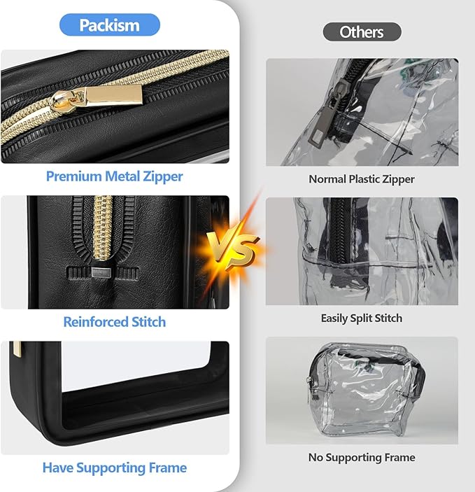 PACKISM TSA Approved Toiletry Bag - Upgrade Color-Edged Clear Makeup Bags, Clear Toiletry Bags For Traveling Fits Various Storage Needs