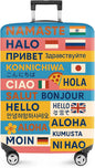 ANNA QUEEN Funny Multilingual Greetings Luggage Cover, Suitcase Protector with Hello in 15+ Languages, Stretchable, Washable Travel Cover for 32-34 Inch Luggage