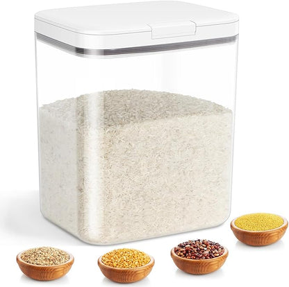 Rice Storage Container - 5.8 Qt | 11 Lbs Crystal-Clear Plastic Food Storage Container Bin with Pop-up Lid for Rice Flour Sugar, Dry Food Holder for Kitchen Pantry Organization and Storage