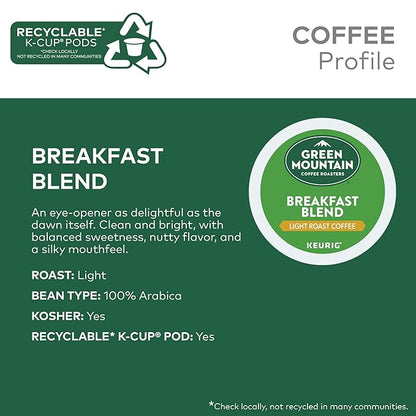 Green Mountain Coffee Roasters Breakfast Blend Single-Serve Keurig K-Cup Pods, Light Roast Coffee, 72 Count