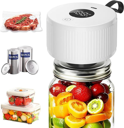 Electric Mason Jar Vacuum Sealer Kit, 3-in-1 Handheld Automatic Vacuum Sealer for Mason Jars, Canning Sealer Machine for Jars, Containers, Vacuum Bags | Present for Mom, White