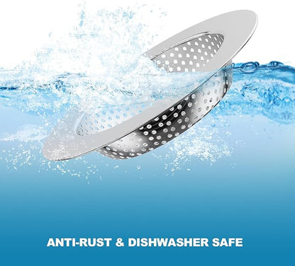 2PCS Kitchen Sink Drain Strainer/Catcher/Basket/Cover/Filter/Trap/Screen, Large Wide Rim 4.5" Diameter, Stainless Steel, Dishwasher Safe