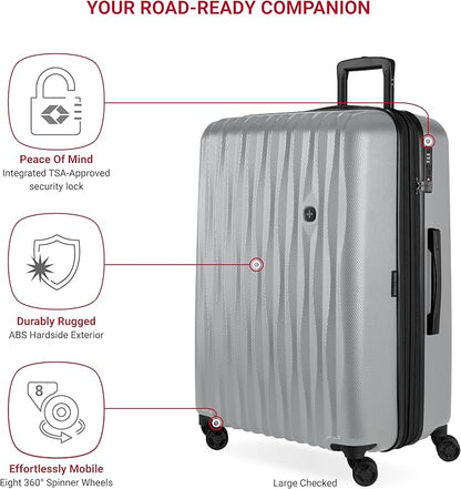 SwissGear 7272 Energie Hardside Expandable Luggage with Spinner Wheels, Silver, 3-Piece Set (19/24/27)