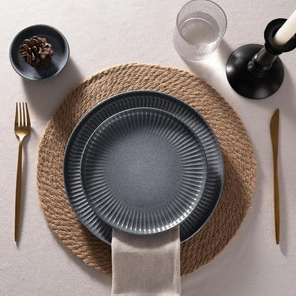Famiware Ceramic Plates and Bowls Sets, Reactive Glaze Ribbed Dishes