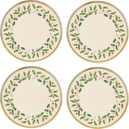 Lenox 897083 Holiday Dinnerware Salad Plates, Set of 4, Red & Green, Christmas, Hosting
