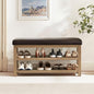 Shoe Rack Bench with Leather Cushion, 2 Tier Solid Wood Storage Bench, Mid-Century Modern Shoe Bench for Entryway, Hallway, Closet, Front Door Entrance, Foyer (Dark Brown, 39.4")